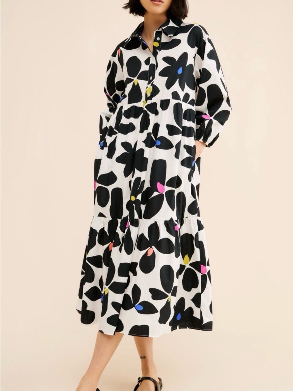 Anthropologie Maeve Bettina Shirt Dress Abstract Floral Midi Dress Size XS